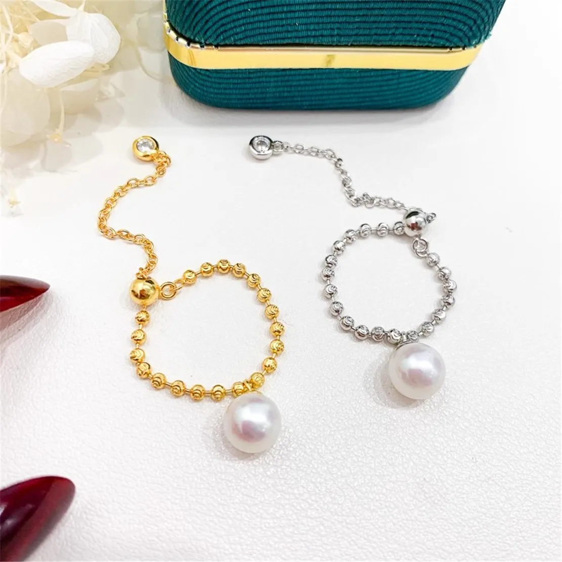 

S925 Silver Sterling Ring Inlaid Zirconia Half Hole Pearl Ring Base Resizable Design DIY Handmade Fine Jewelry Ring Accessories