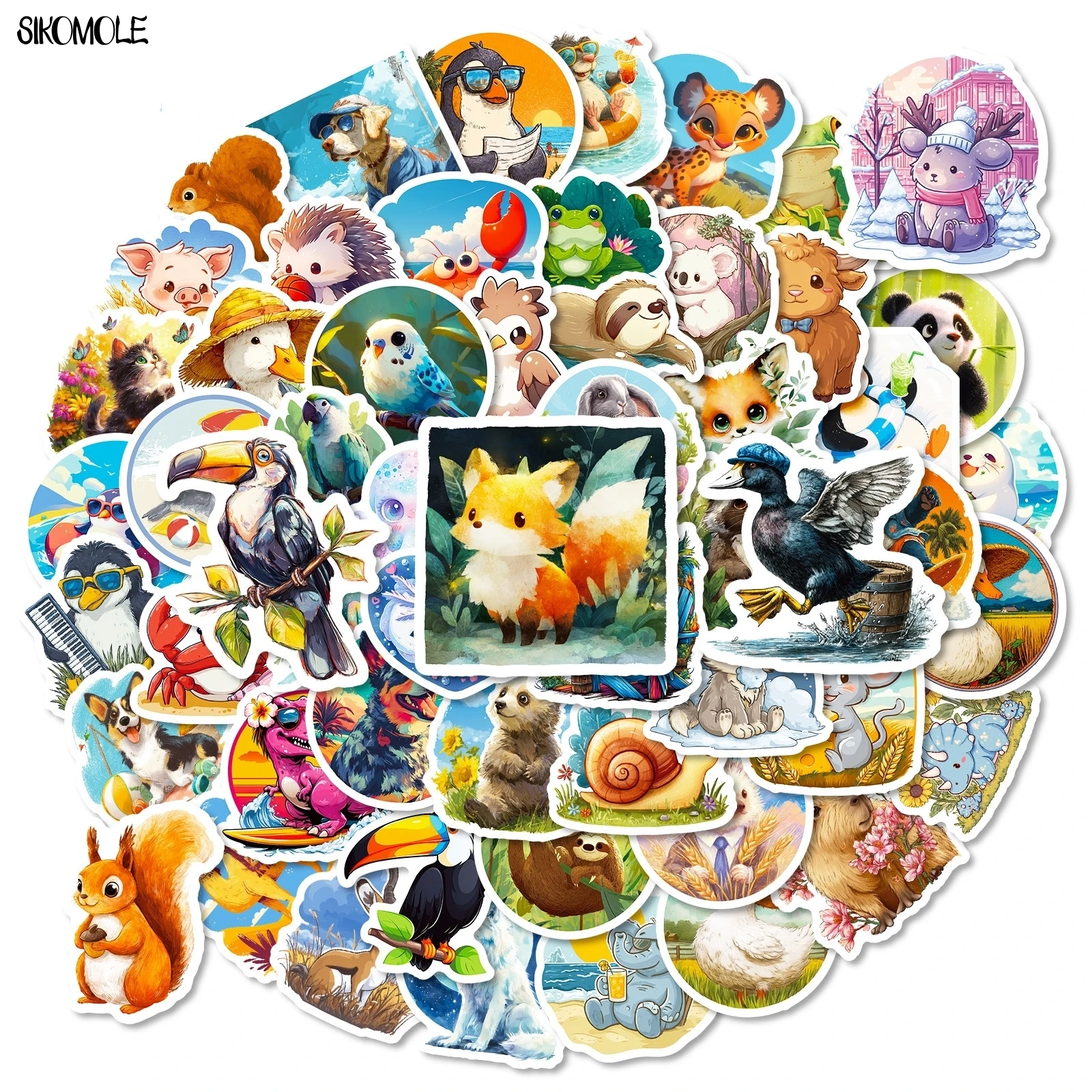 10/56 Uds. Pegatinas de grafiti de dibujos animados divertidos del mundo de animales, calcomanía estética para bricolaje, portátil, guitarra, monopatín, pegatina impermeable