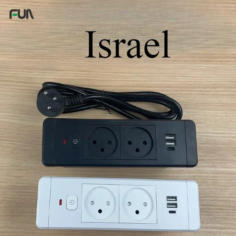 Table Embedded Hidden Power Socket EU KR Israel Brazil with 2 USB Type-c 13A Switch Desktop Power Furniture Electrical Sockets