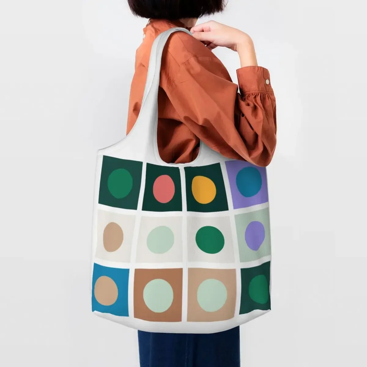 Fashion Print Bauhaus Color Block Geometric Line Modern Tote Shopping Bag Recycling Canvas Shoulder Shopper Minimalist Handbag