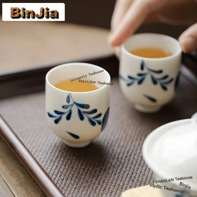 2pc/set Apricot White Handmade Master Cup Hand Drawn Embroidered Ball Flower Teacup Aesthetic Jug Fragrance Cup Teaware 60ml