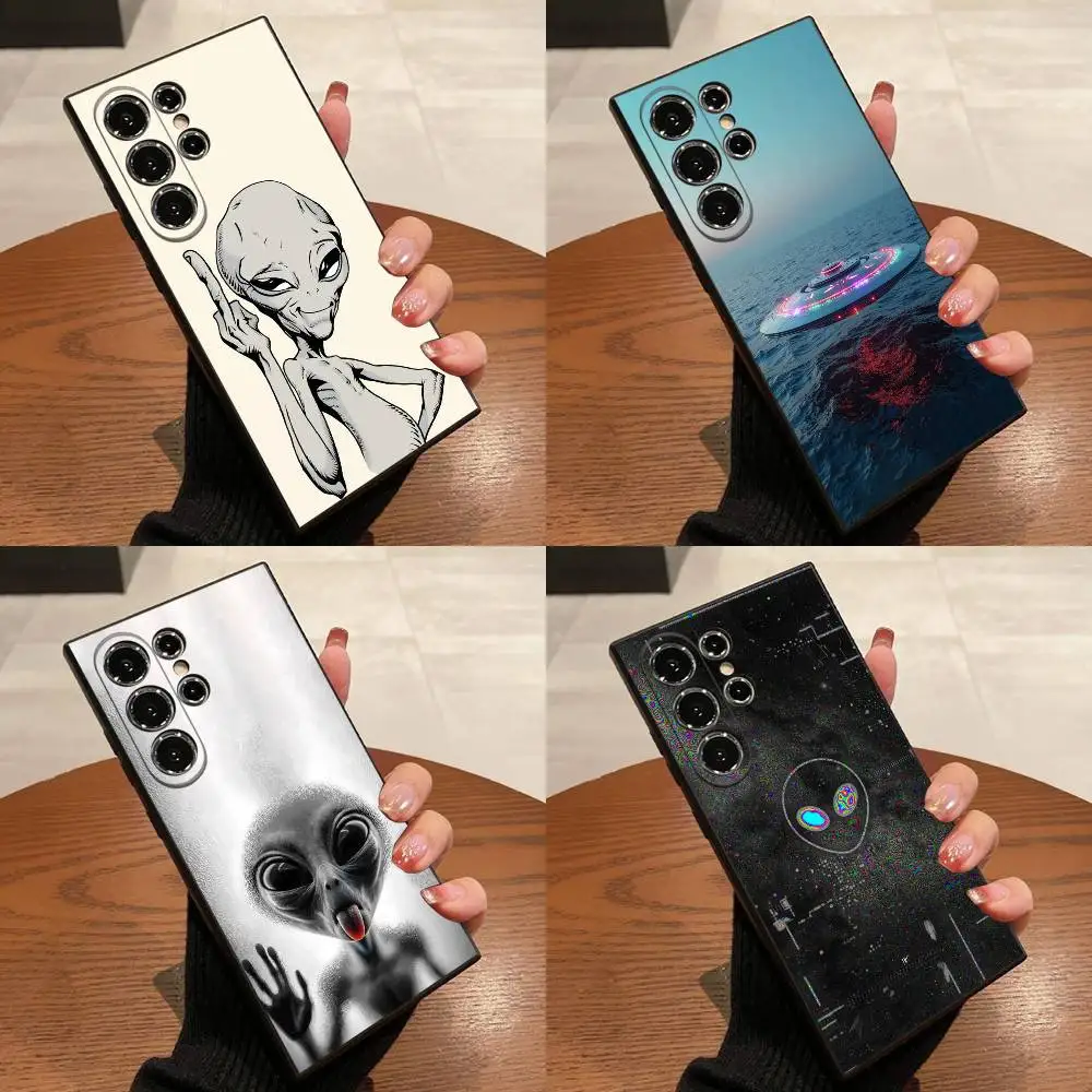 

Phone Case For Samsung S25,S24,S21,S22,S23,S30,Ultra,S20,Plus,Fe,Lite,5G Black Soft Funny Space UFO Alien Thing Cool Cover