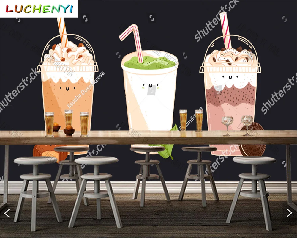 Custom bubble tea mmilk shake juice mural wallpaper restaurant drinking shop kitchen dining room wall papers home decor sticker