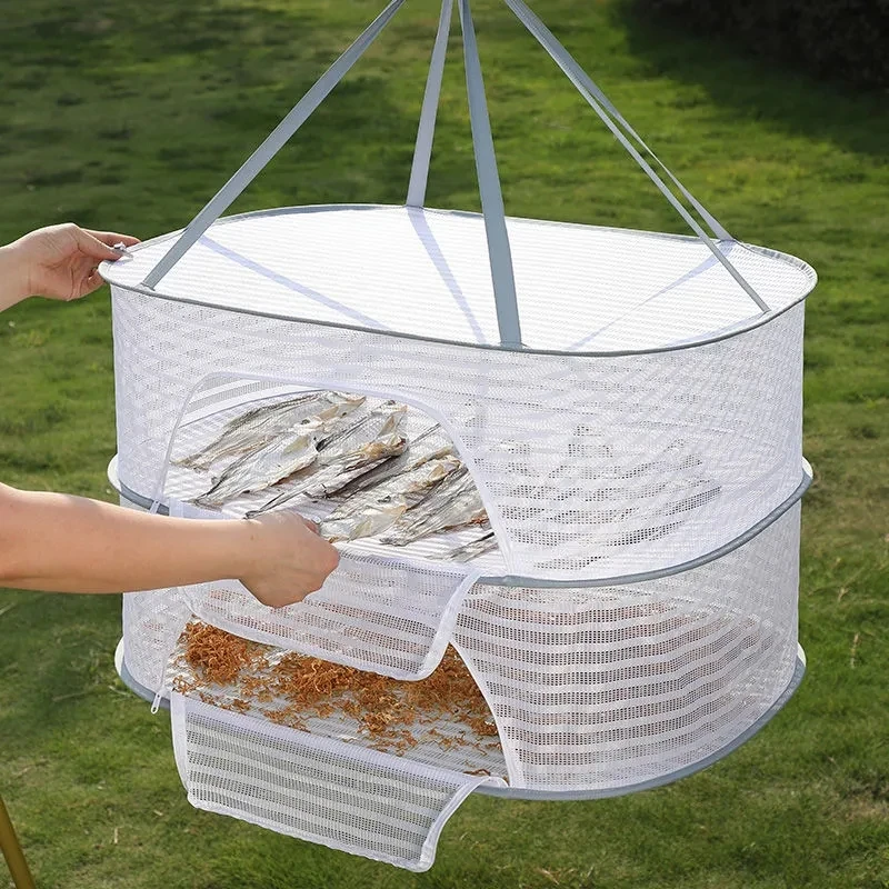 Fully Enclosed Fly-proof Windproof Drying Basket Foldable Large Capacity Multi-layer Clothes Drying Net Dried Vegetables Net Bag