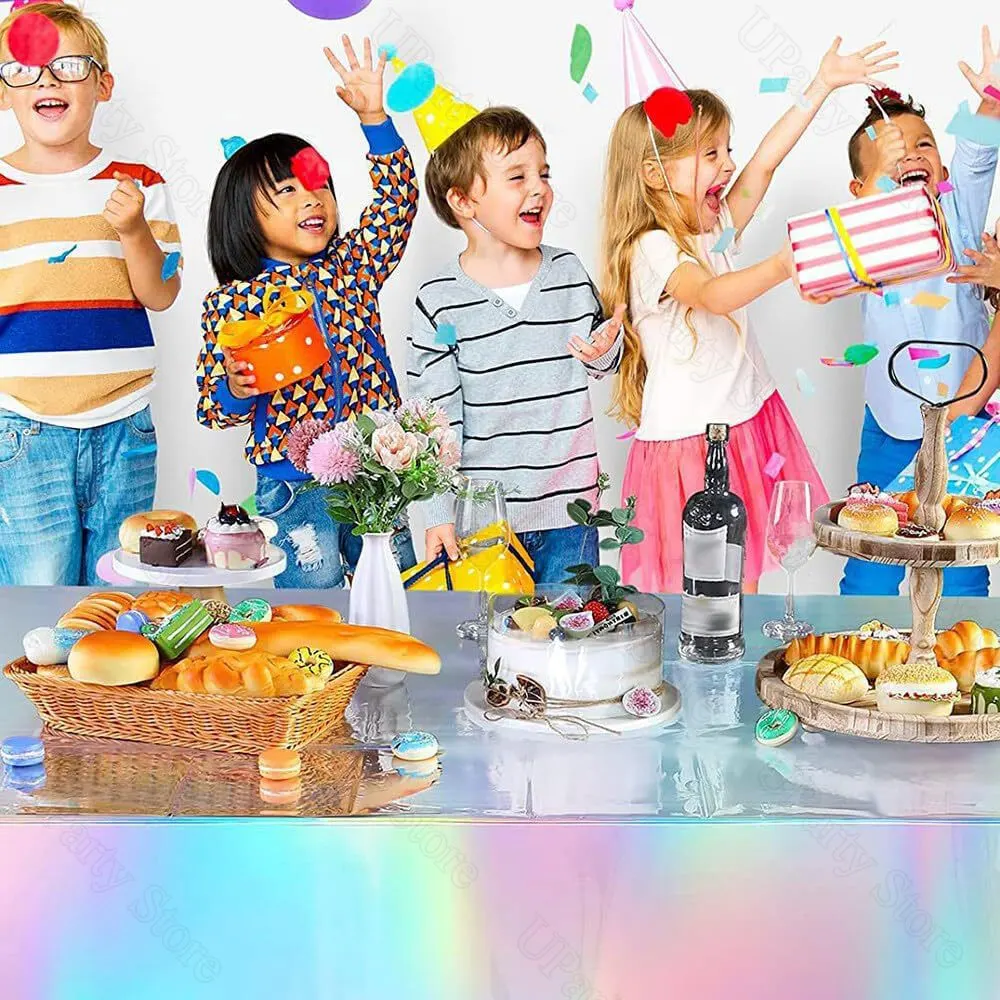 Iridescent Tableclothes Shiny Gold Hot Pink Laser Silver Disposable Holographic Table Cover for Christmas Birthday Party Decor