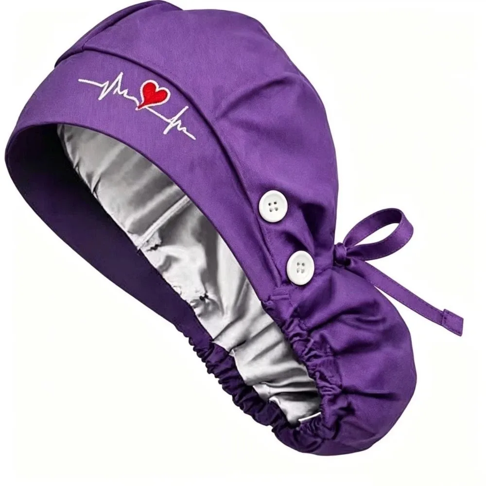 Extra Large Scrub Cap Satin Lining Oversized Ponytail Holder Cap Matte Fabric Comfortable Elastic Head Cover For Dentist