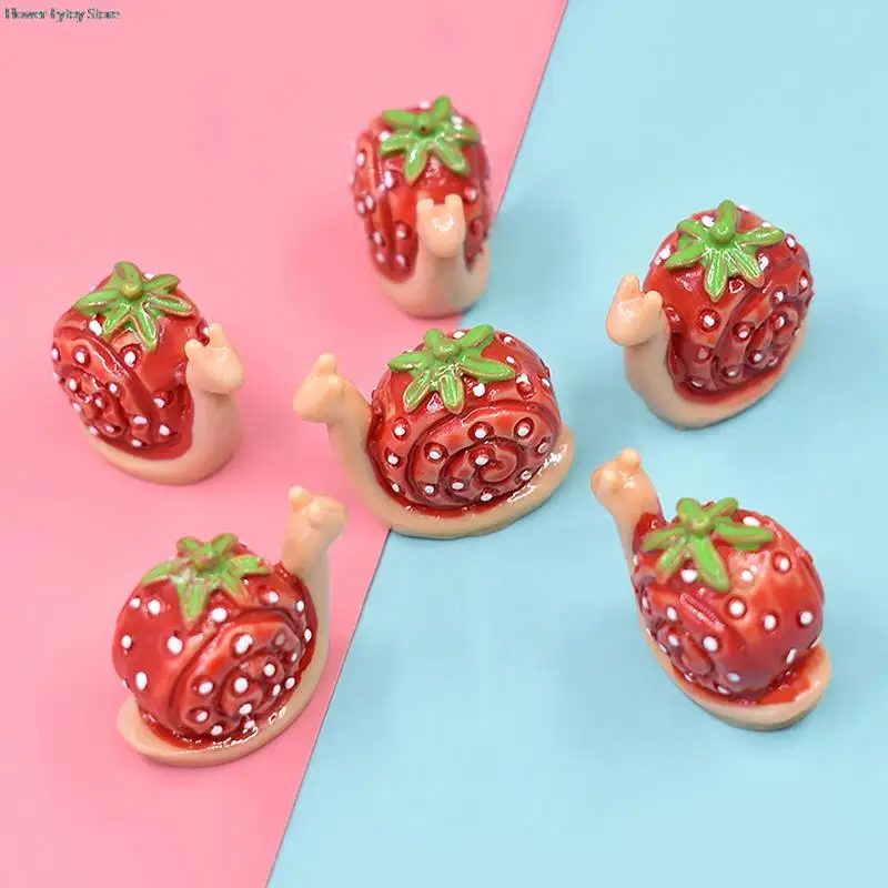 

5Pcs Cute Cartoon Strawberry Snail Ornament Dollhouse Miniature Snail Resin Decorations Micro Landscape Ornaments