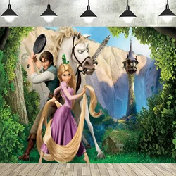 Tangled Rapunzel Princess Photography Backdrop Kids Birthday Background Purple Banner Girls Bedroom Room Decoration Banner Props