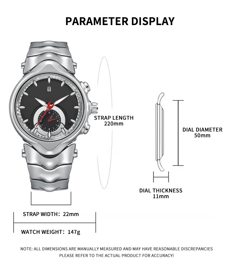 Men's quartz watch with black alloy case dial, chronograph, calendar, night light watch, suitable for daily street gifts
