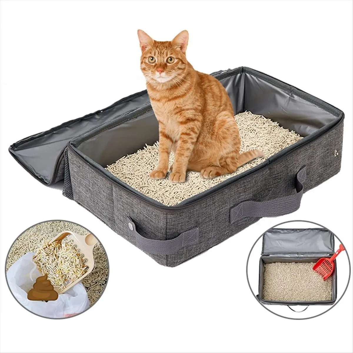 

AB09 Foldable Cat for Travel Litter Tray Leakproof with Zipped Lid Portable Cat Toilet for Hotel Car Outdoors 35 X 45cm
