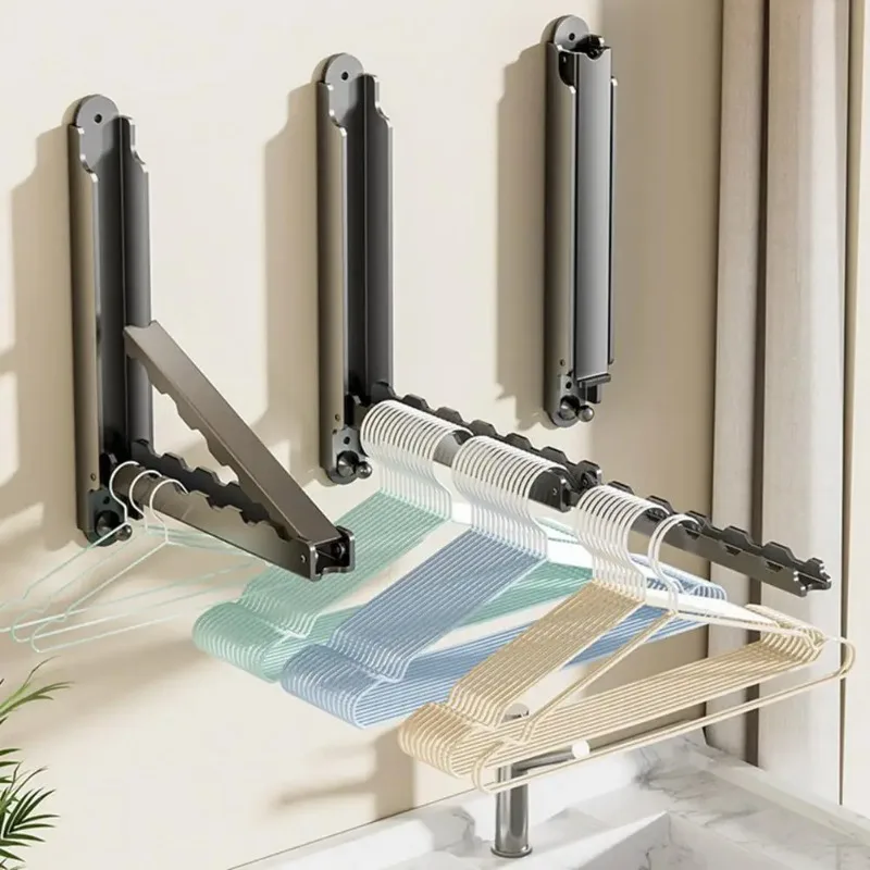Folding Clothes Horse for the Balcony; Window-Mounted Clothes Rack; Adjustable Telescopic Pole; Clothes Drying Rack - Space Hang