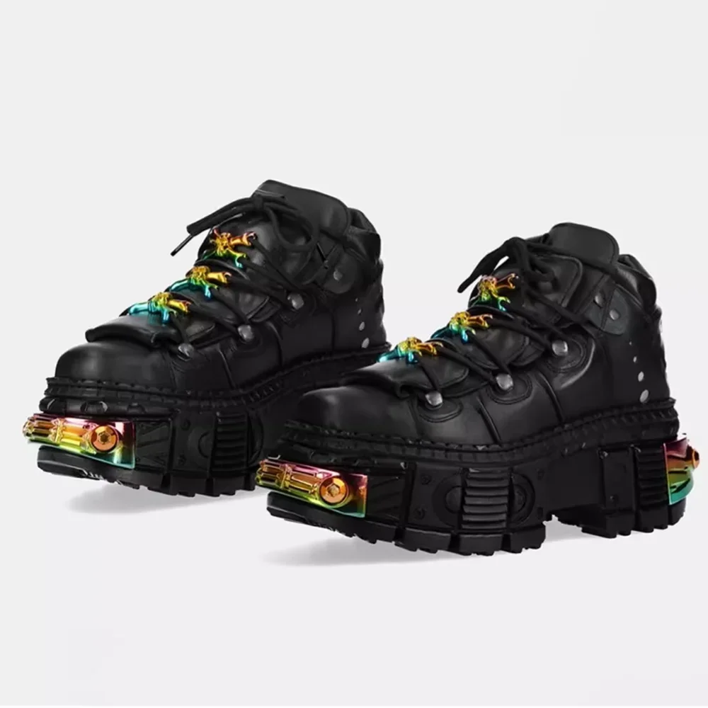 

Ботинки на платформе с металлическими украшениями, пикантные ботинки с круглым носком, разноцветные новые поступления, модная женская обувь