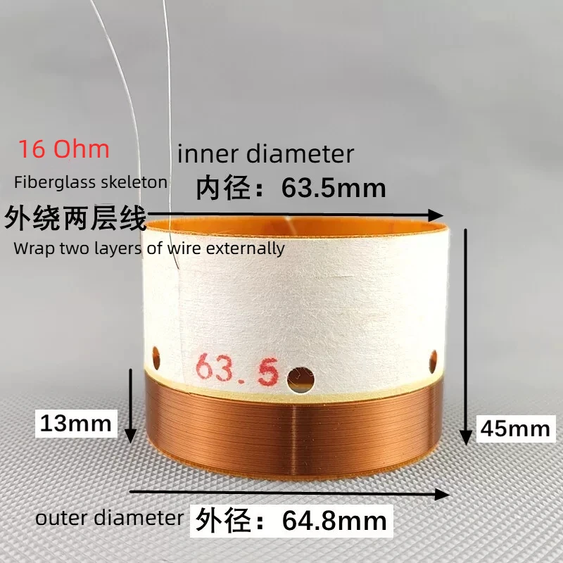 1PC Shevchenko 63.5mm 16Ohm High-Power Bass Woofer Voice Coil – Imported Fiberglass Former with Two-Layer Outer Wire Winding