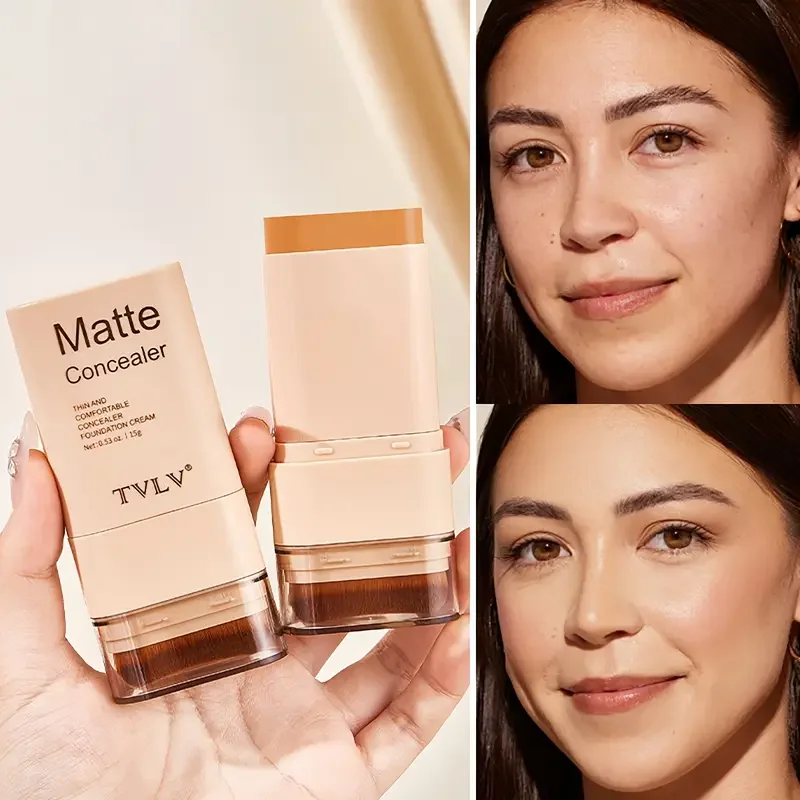 15g 2-in-1 Foundation Eraser Double-ended Concealer Stick With Brush Head Waterproof, Natural Makeup, Long-lasting Cream Texture