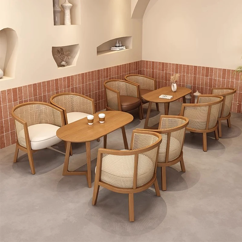 #Southeast Asian Commercial Coffee Shop Furniture Set Solid Wood Rattan Durable Armchair Table Restaurant Lounge Leisure Chairs