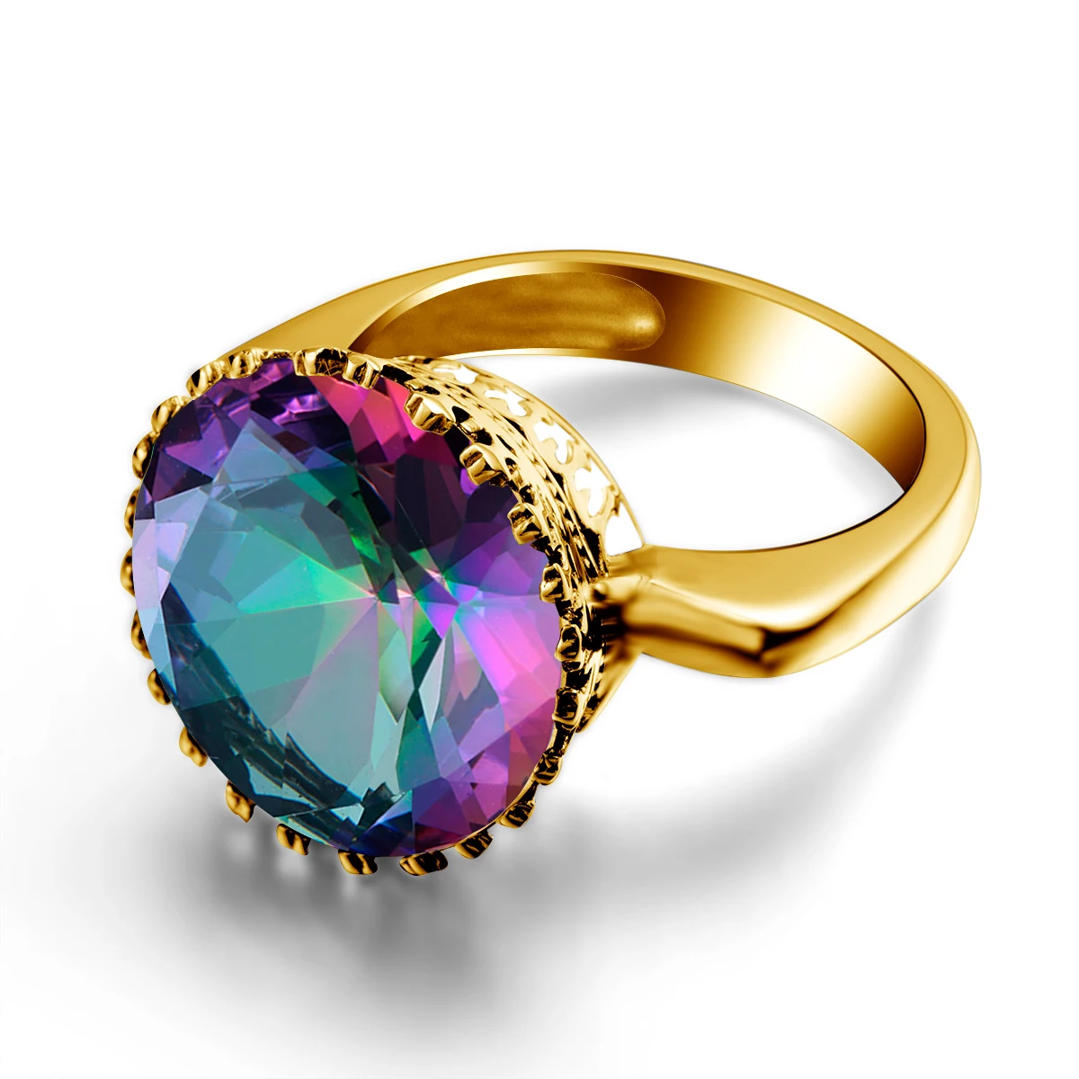 Sterling Silver 925 Mystic Topaz Ring Women With Stone 15*15mm Round Party Luxury Jewelry Birthstone Gem Gift Female On Trend