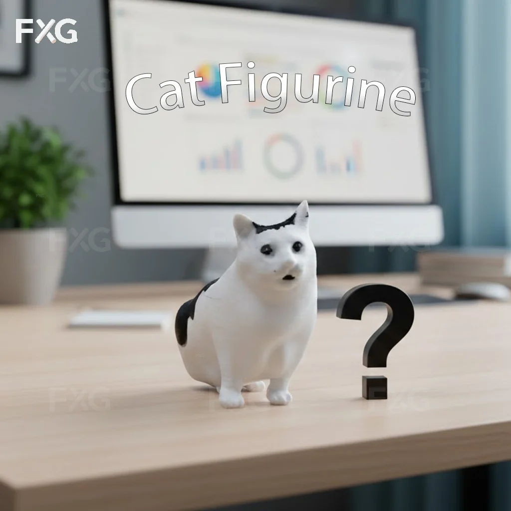 1pc Black-White Fun Cat Shape Ornament Figurine, Creative Design of Cat Image&Confused Expression.