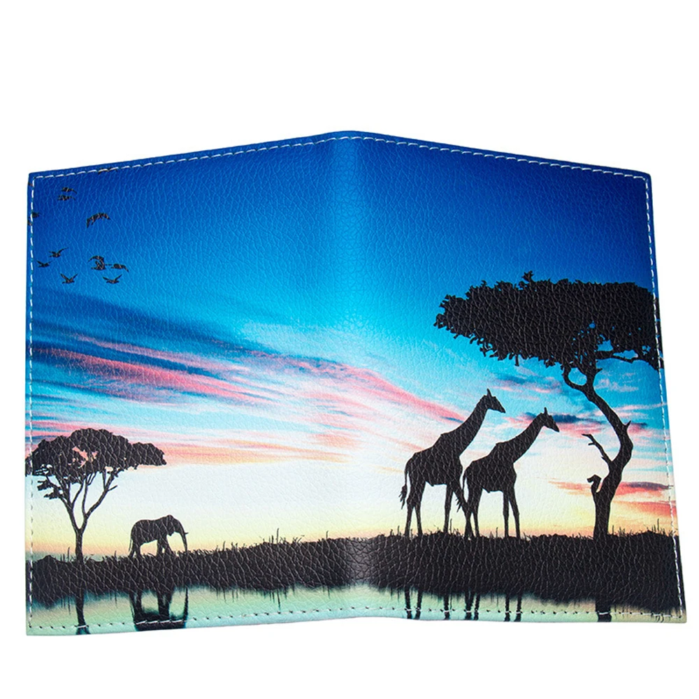 New Creative Passport Cover African Animal City Architecture Pattern PU Leather Passport Holder Unisex Travel Credit Card Wallet