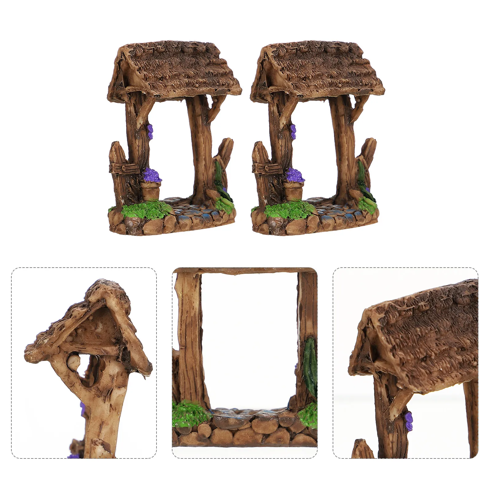 2 pièces Ornements de portail en résine, miniatures rustiques pour jardin féerique, décoration de bureau, micro-artisanat en résine, décoration d'intérieur