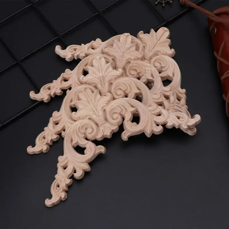 4Pcs/Set Wood Carved Corner Onlay Applique Unpainted Frame Cupboard Cabinet Decal For Home Furniture Decoration 12x12cm