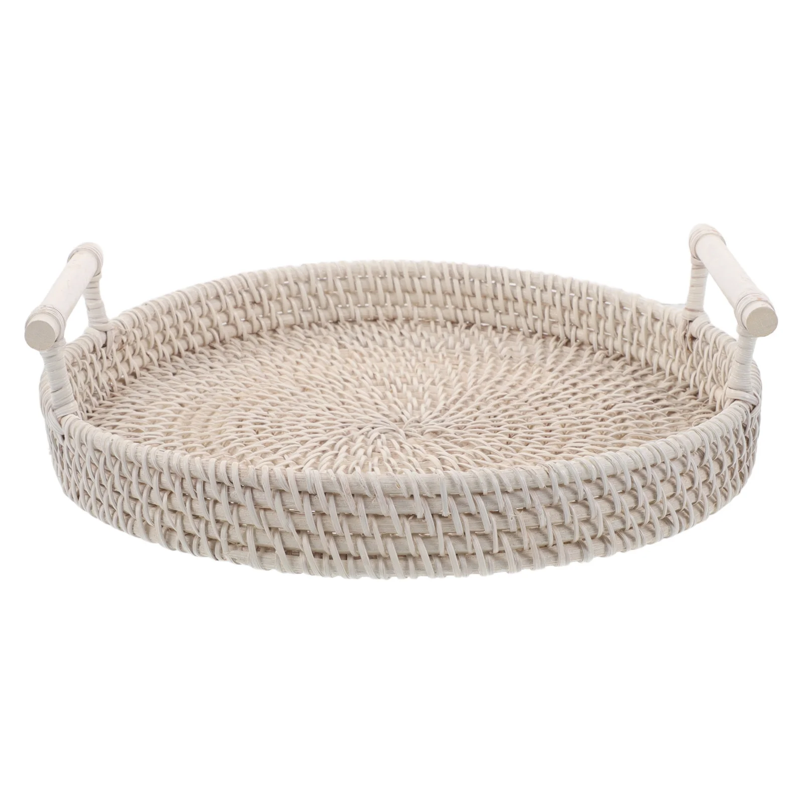 

Woven Round Tray Rattan Serving Platter with Handles for Guest Towels Bread Fruits Snacks Decorative Sundries Holder Spacious
