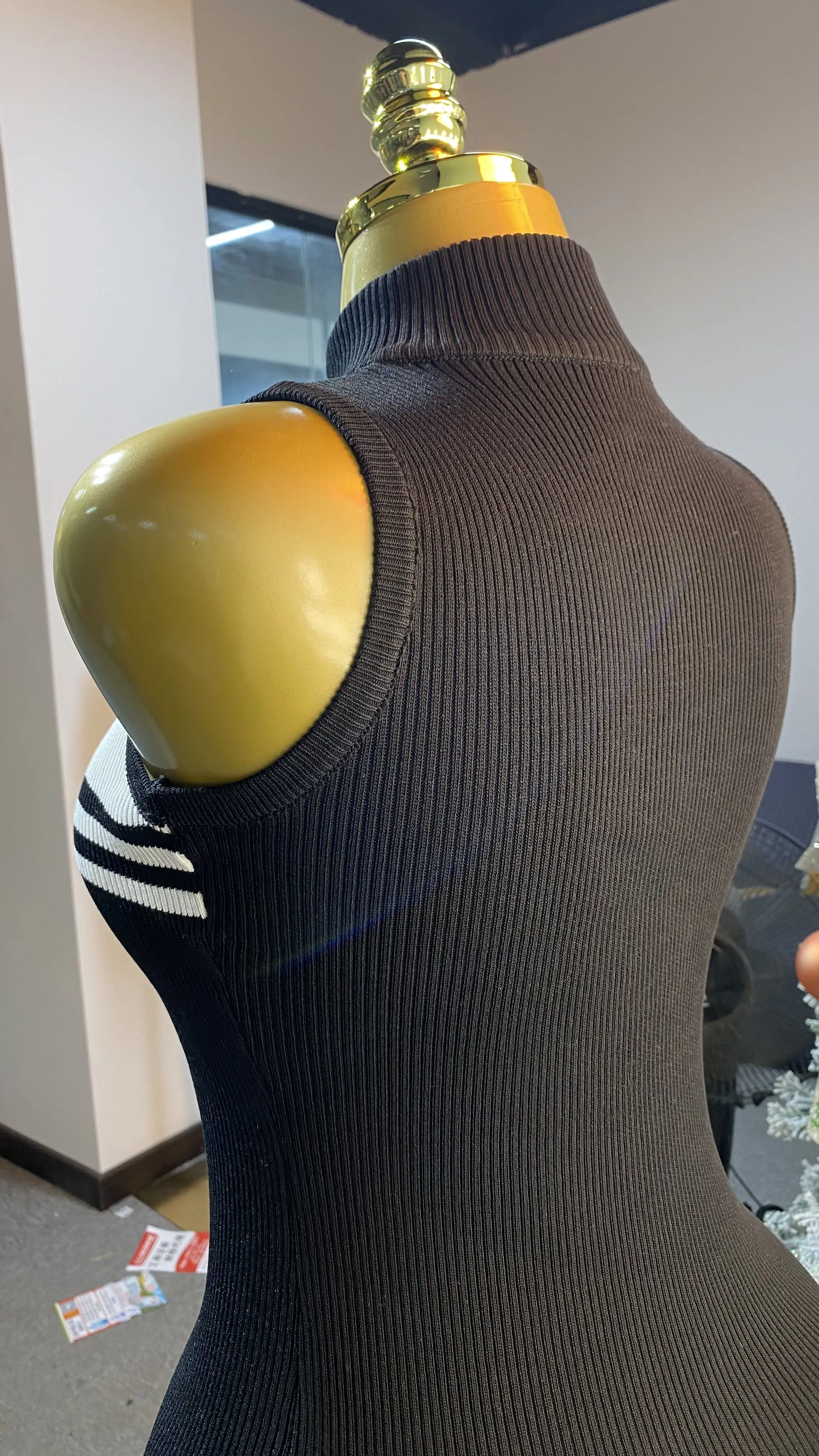 مخطط محبوك سترة بلا أكمام فستان قصير مثير سليم صالح الورك مطاطا سستة التفاف اللباس-GZXX226