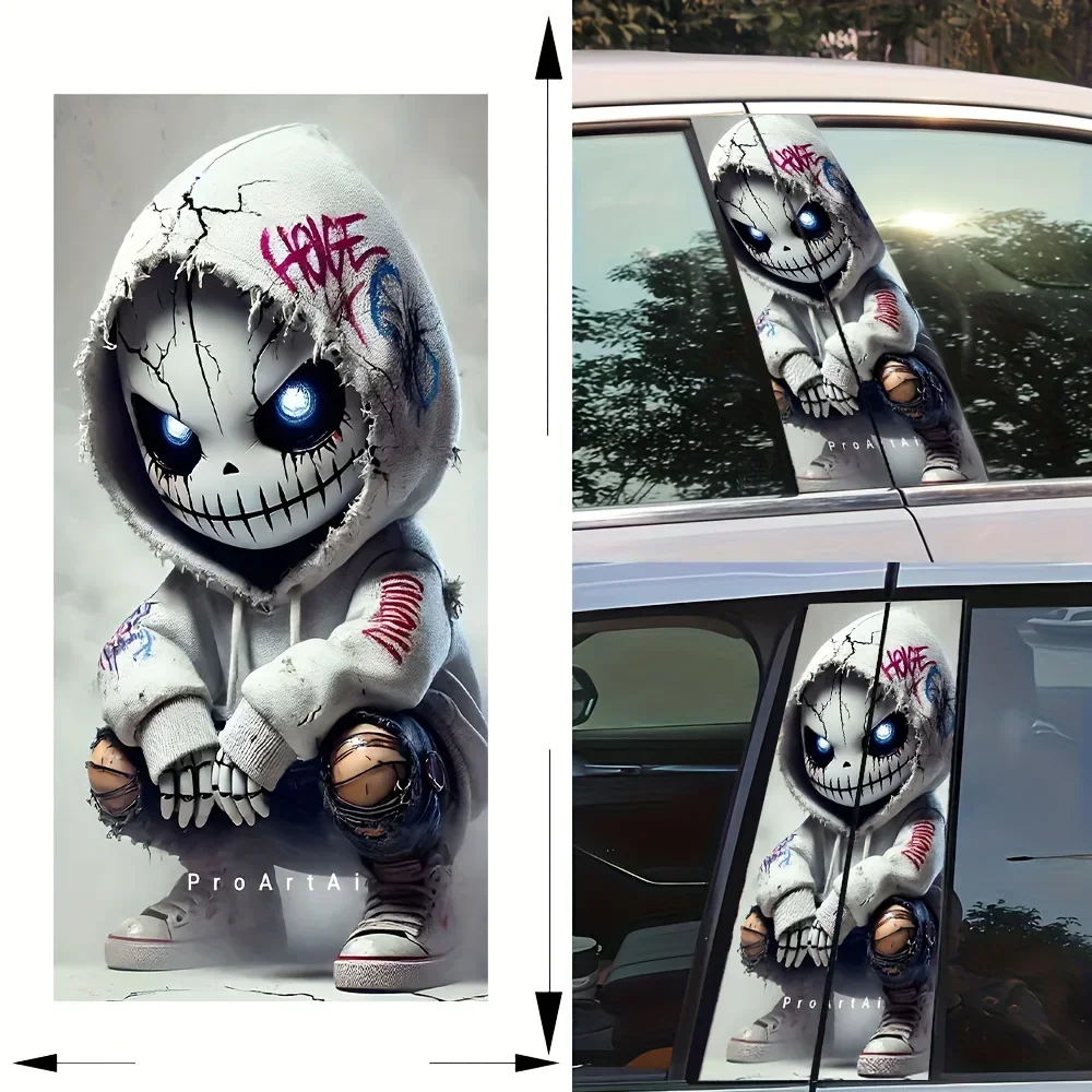 Vinyl car sticker B-pillar shell punk style pattern sticker, 2 pieces/set, scratch resistant art, used for car B-pillar