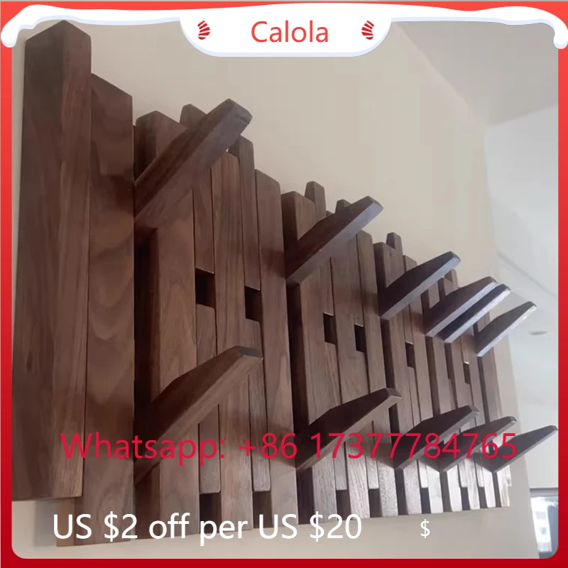 Solid Wood Double Row Coat Rack Entrance Hall Multifunctional Clothes Hanger Portable Bag Scarf Storage Rack