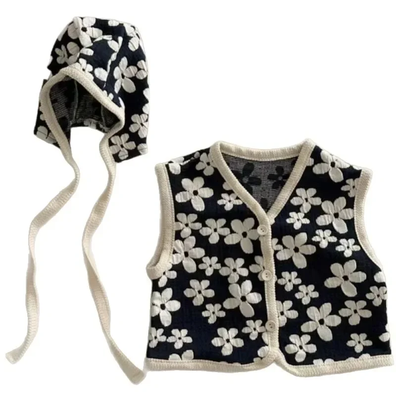 Bellbell Herbstweste für Mädchen mit Mütze, Baby- und Kleinkindweste mit Blumenmuster, ärmellose Jacke für Kleinkinder, Weste mit V-Ausschnitt. – Detail 5