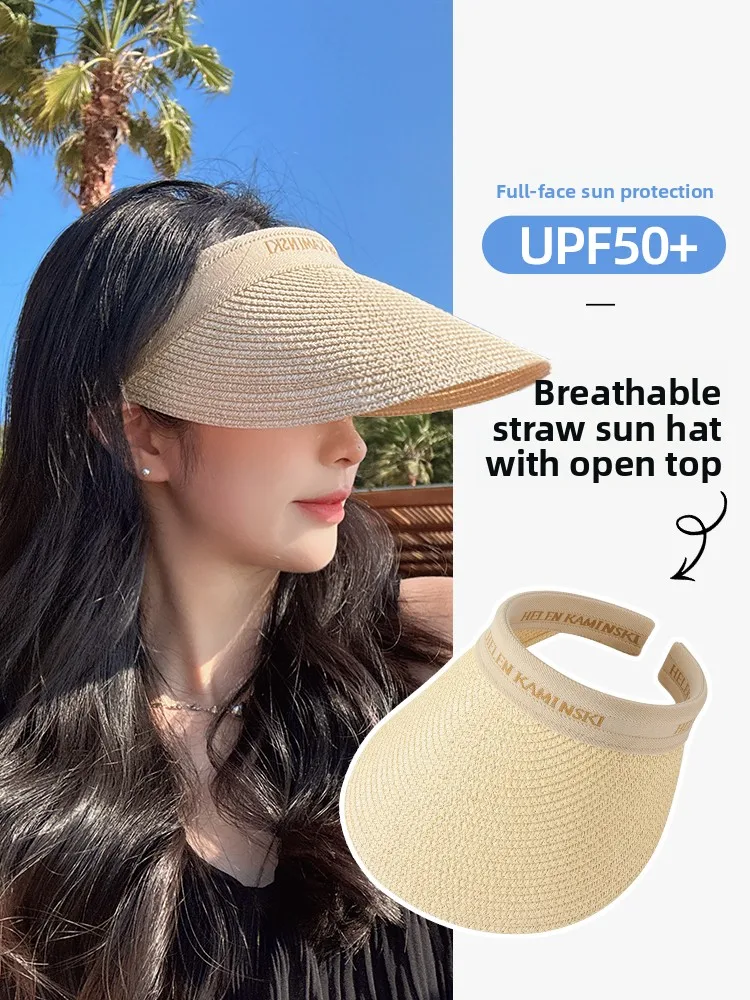 Women's Summer Hat 2026 New Style UPF50+ UV Protection Large Brim Straw Woven Empty Top Sun Hat Casual Eyelet Youth Travel