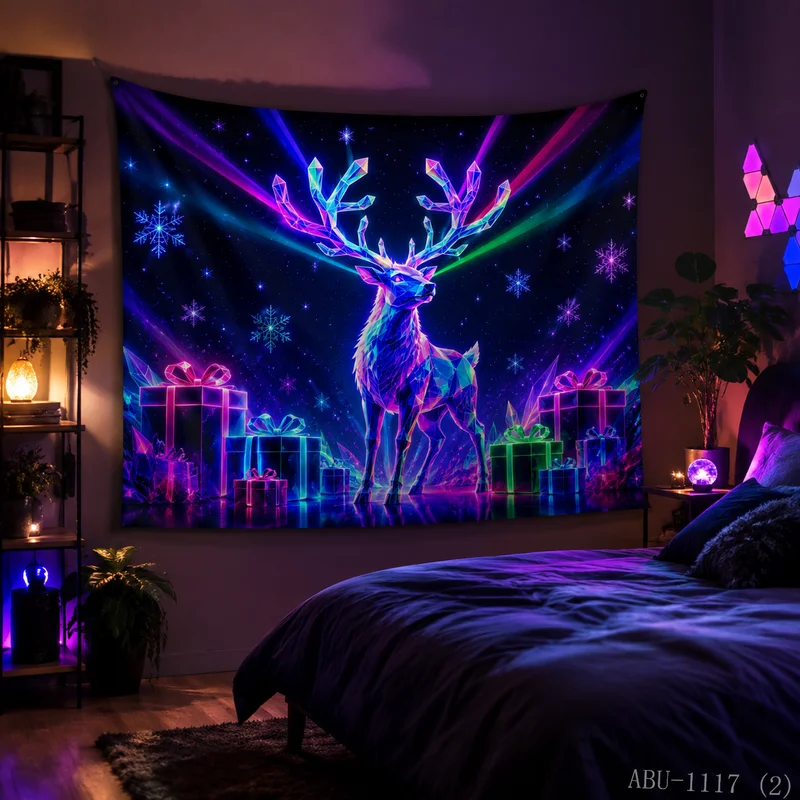 VIKAMA Colorful Crystal Deer Christmas Tapestry Tapestry High Definition Background Cloth Holiday Atmosphere Room Decoration
