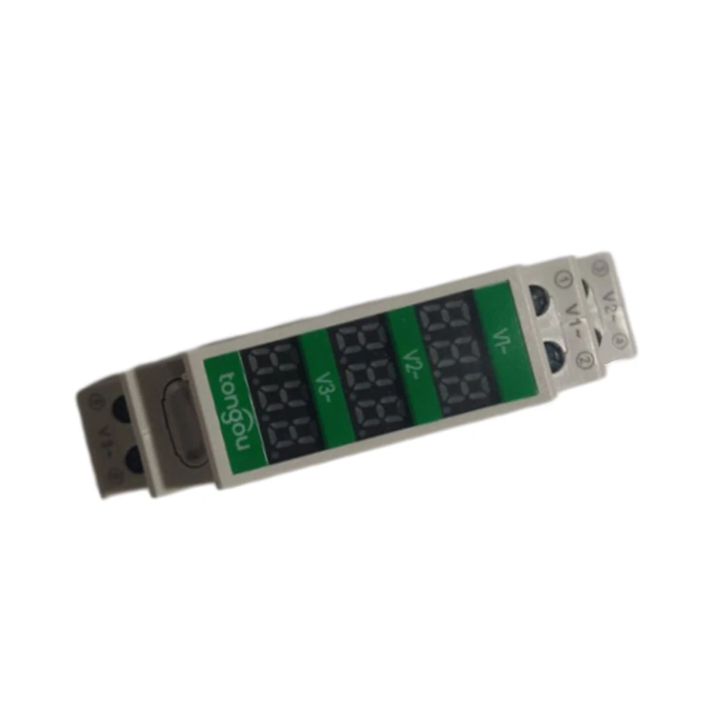 Digital 3-way Din Rail Mount Voltage Meter AC 80-500V Voltmeter Electrical