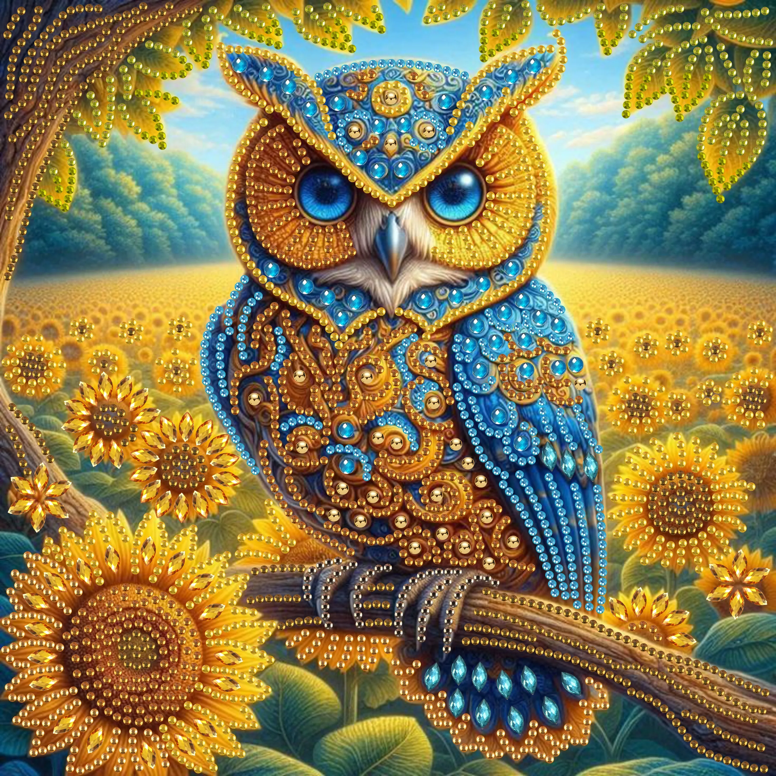 1 set of owl and sunflower diamond painting set, DIY 5D color irregular crystal diamond partially inlaid painting design