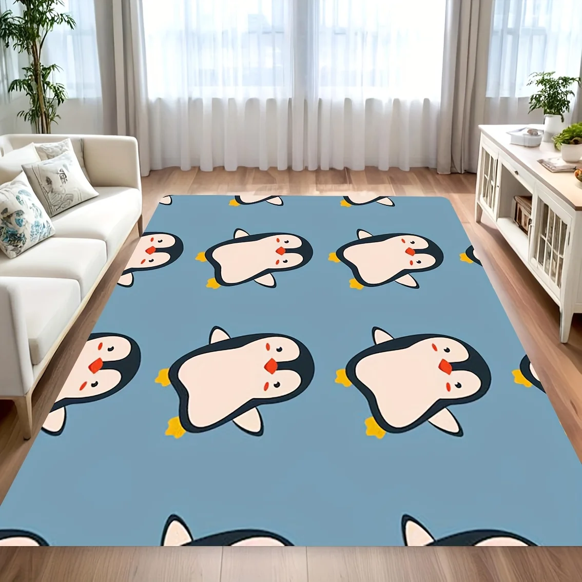 Festive Fun Winter Bird Motif Rectangular Rug Decorative Non Slip Door Mat Versatile Accent For Gym Dance Studio Lounge