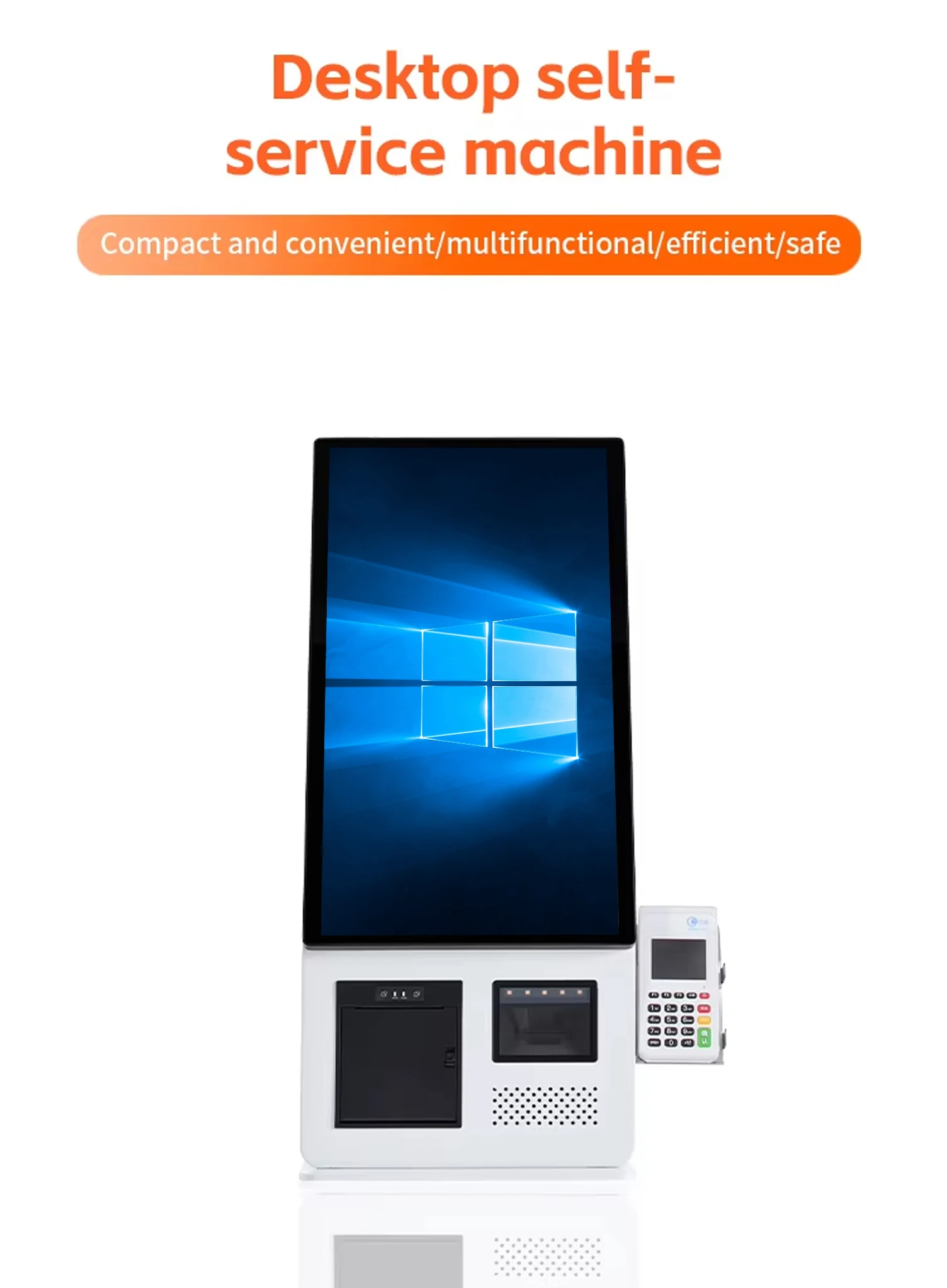 Desktop 24" Touch Screen Kiosk with 2D Scanner & 80mm Printer Self Ordering Machine Floor Stand Unattended Ordering POS