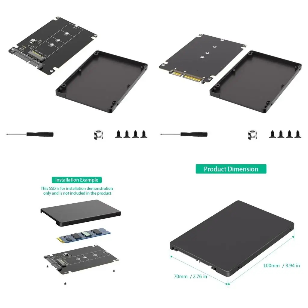 M.2 NGFF to SATA3.0 Adapter Converters with Protective Black Plastic Case for PC Office
