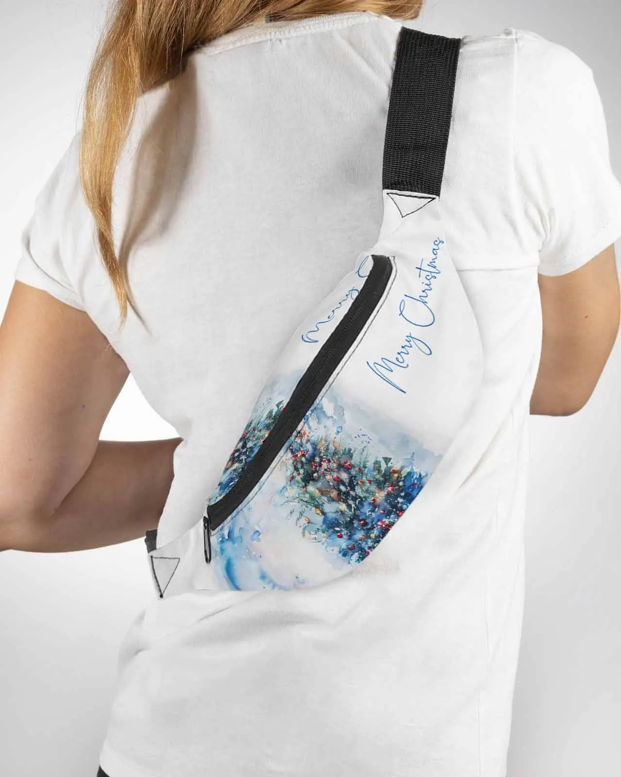 Christmas Watercolor Christmas Tree Gift  Men Women Waist Bag Fanny Pack Phone Belt Bag Wallet Pouch Waterproof Banana Hip Bags