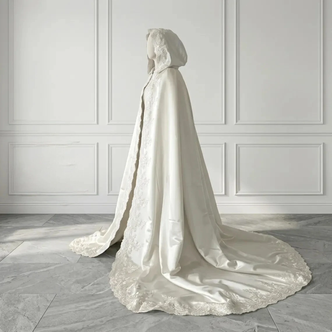 

Индивидуальный атласный свадебный плащ с кружевом и шлейфом, накидка-болеро для невесты, женский аксессуар