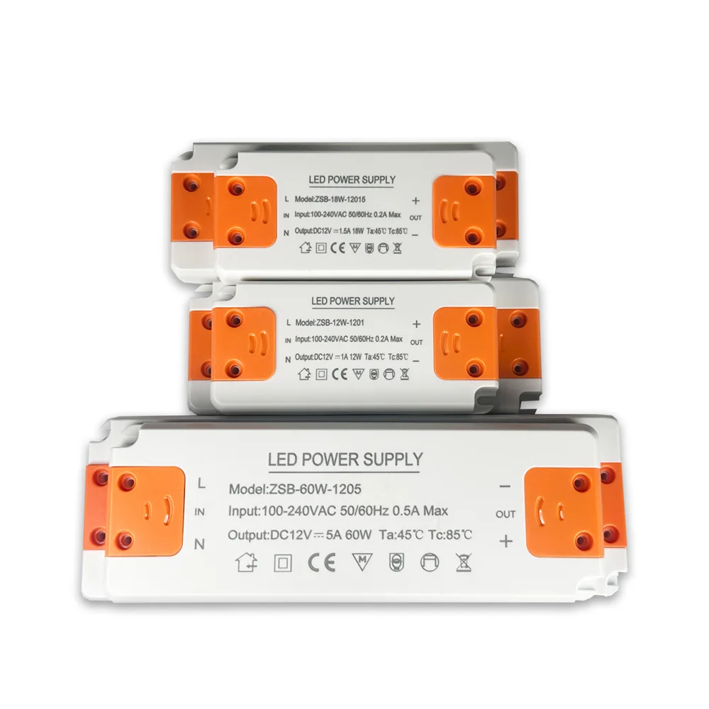 Transformateur d'éclairage ultra-mince DC12 V 12 W, 18 W, 24 W, 36 W, 60 W, 120 W, alimentation LED 1 A, 1,5 A, 2 A, 3 A, 5 A, 10 A