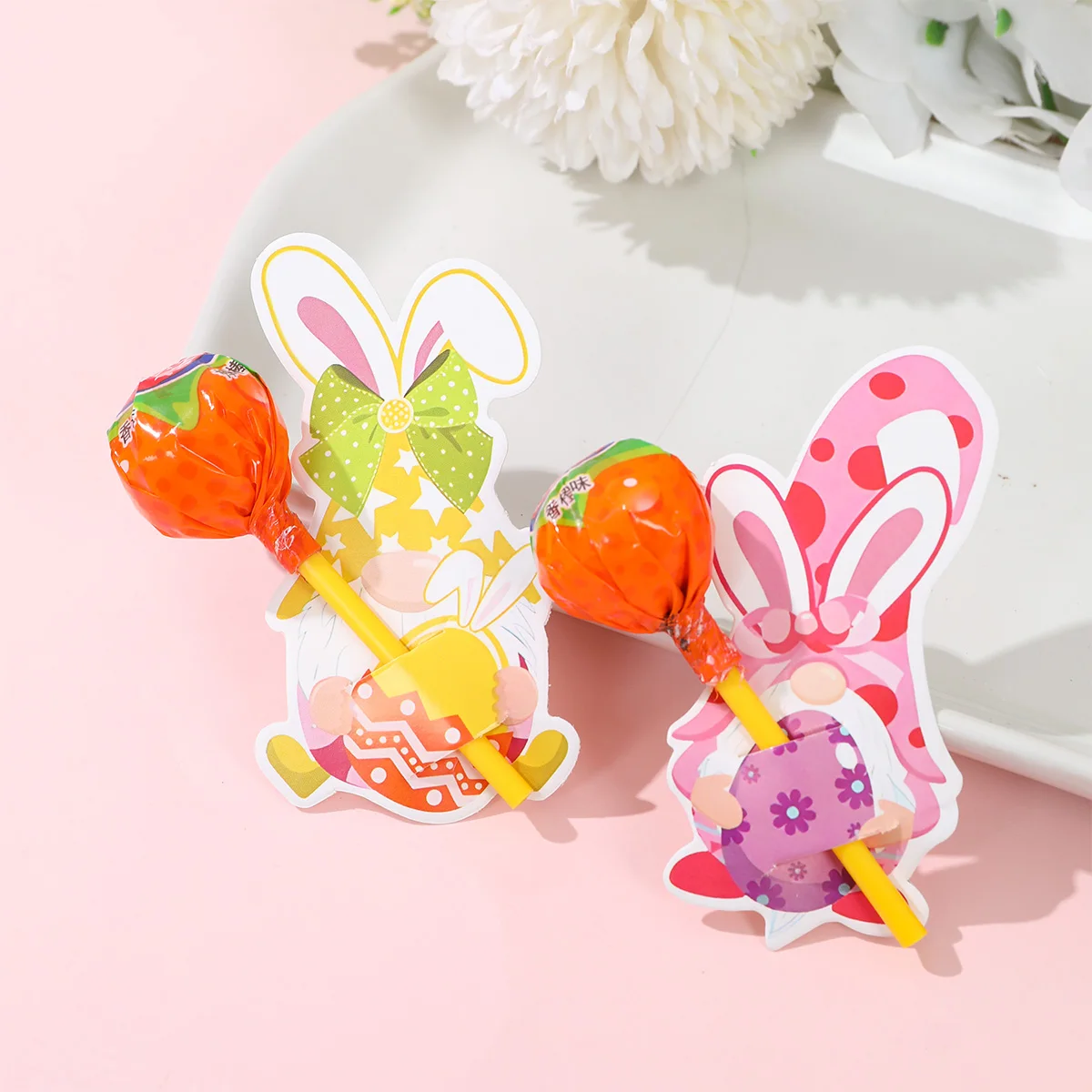 48pcs Easter Lollipop Paper Cards Bunny Rabbit Lollipop Cards Chocolate Cookie Gift Packaging Box Happy Easter Decoration 2025