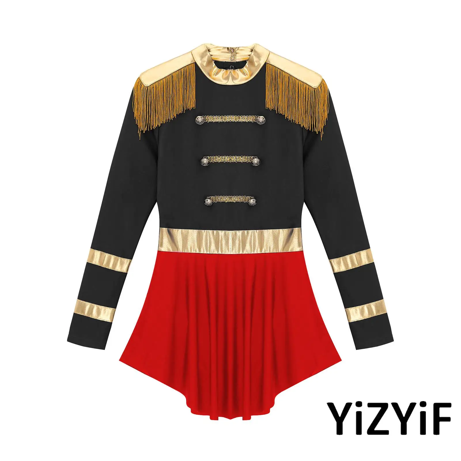 

Halloween Women Cosplay Costume Circus Ringmaster Dresses Long Sleeve Fringed Shoulder Leotard Dress Carnival Party Dress Up