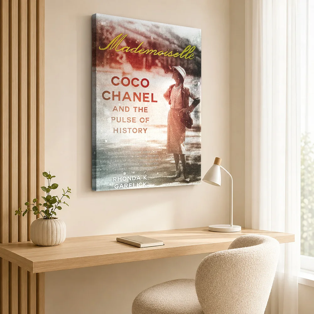 Coco Chanel Portrait Framed Canvas Print Personalized Photo Vintage Layered Cutouts Wall Art For Living Room Housewarming Gift