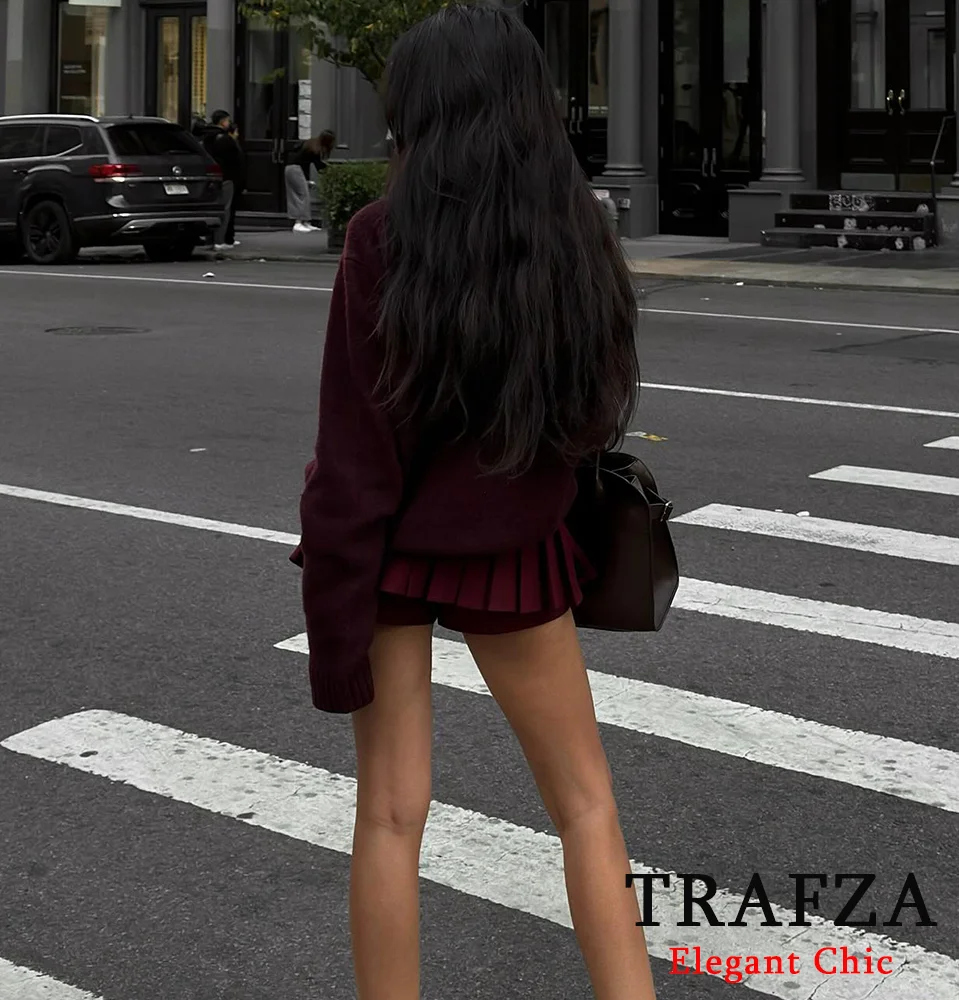 TRAFZA-Jupe Plissée Classique pour Femme, Couleur Unie, Large, avec Short, Sexy, Romantique, Mode Printemps Été 2025