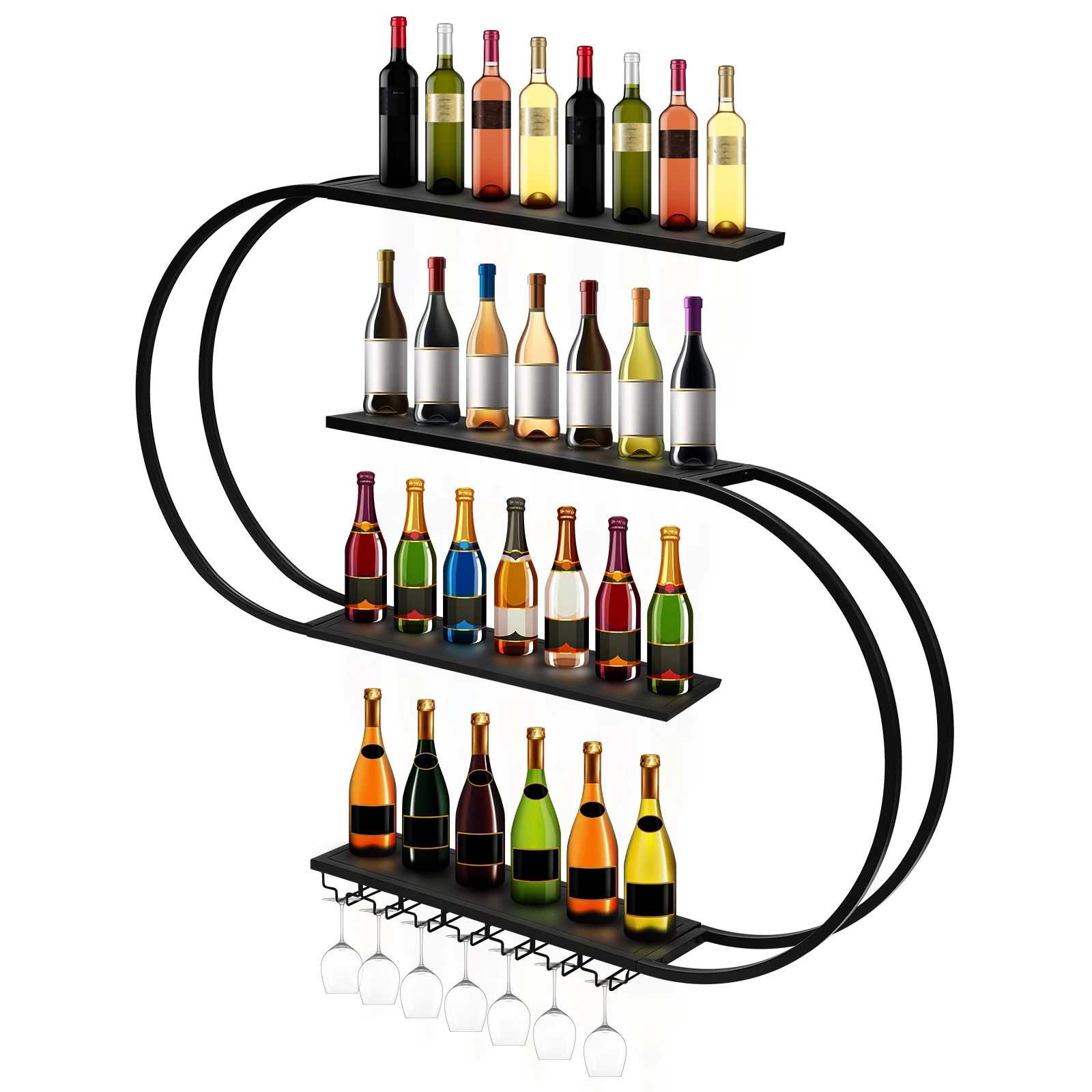 Bar Liquor Bottle Display Shelf Wall-Mounted Coffee Bar Display Rack Large Capacity for Home Bar Dining Room Decorative