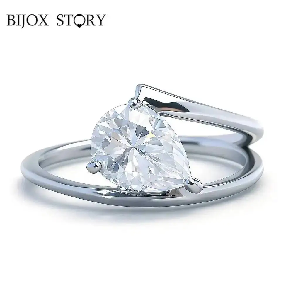 BIJOX STORY Pear-shaped 1.25ct Moissanite Ring For Women Sterling S925 Silver Jewelry With 6x8mm Lab-created Moissanite Diamond