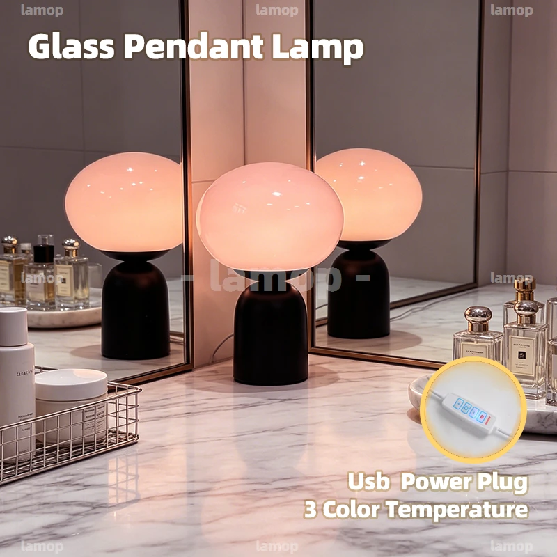 Glass Calm‑Aura Oblong‑Ovoid Bell‑Shaped Base Table Lamp French‑Cream Casual 3 Tone Gentle Glow B&B Vanity Shelf Decor