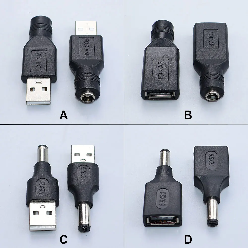YanXi 2-10PCS 5.5*2.1mm DC Plug to USB 2.0 Male Female Connector 5V Power Socket  Adapter Charging Converter For Laptop PC