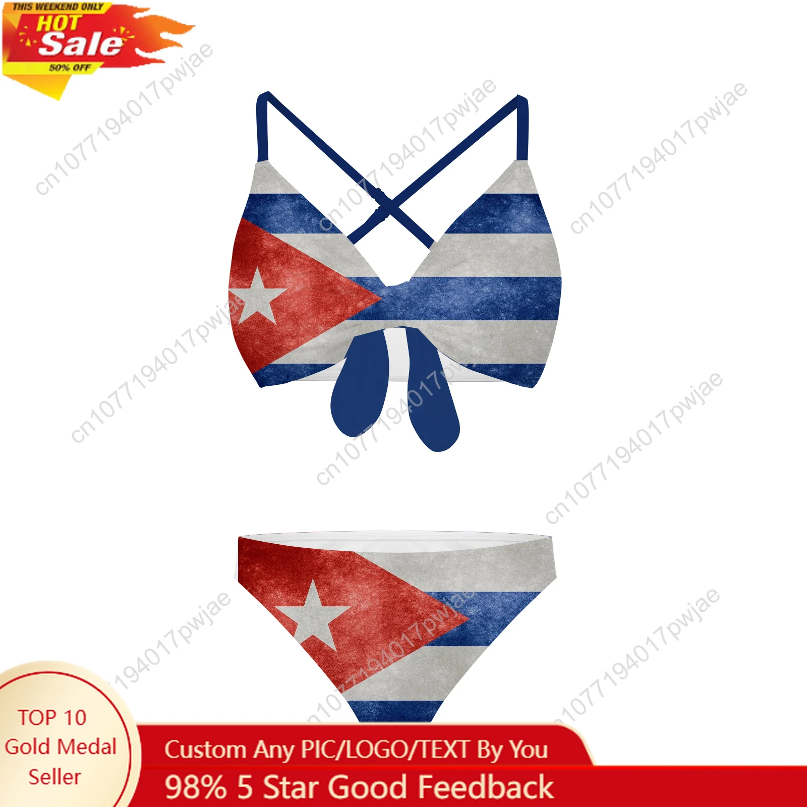 Cuban Flag Bathing Suits Cross Strap Suspenders Swimsuits Womens Bikini Pool Party Beach Swimwear Customized Beachwear