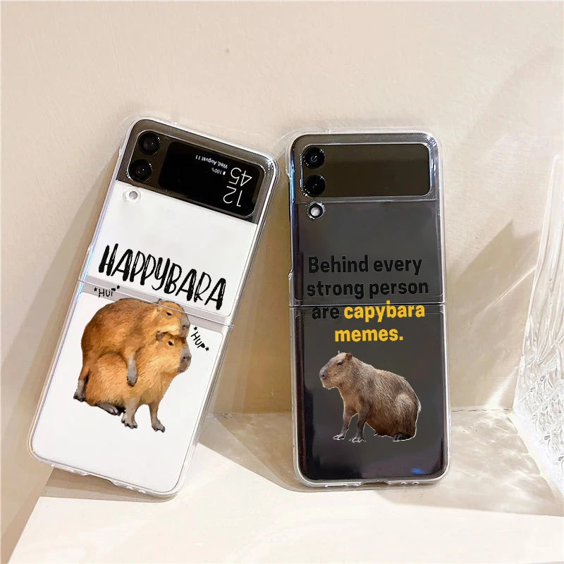 Cute Cartoon Capybara Funny Gift Fashion Phone Case For Samsung Galaxy Z Flip 3 4 5 6 7 Hard Folding Z Flip4 PC Cover Gift