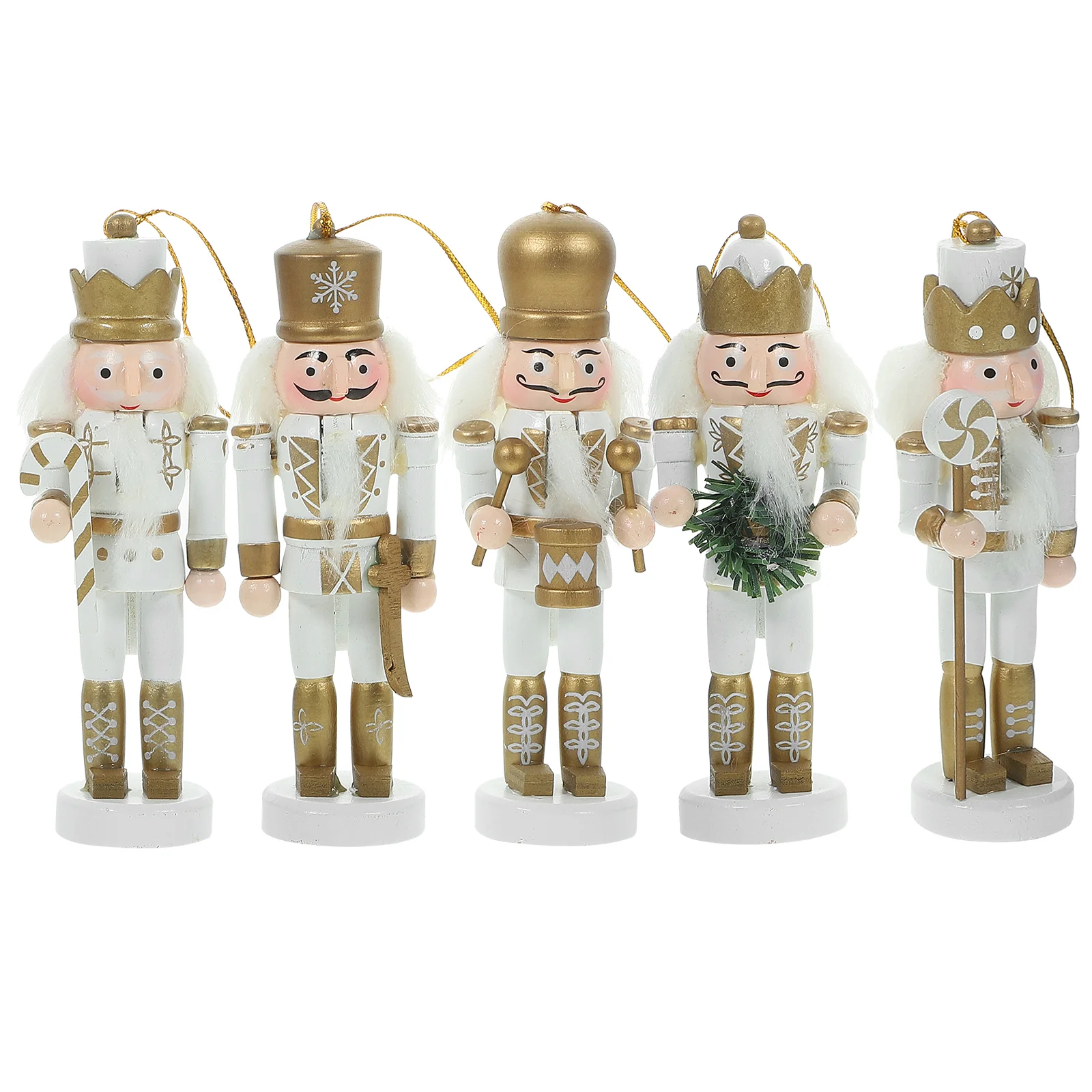 

5 Pcs 13CM Golden White Nutcracker Soldier Puppet Christmas Decor Gifts Vintage Wood Figurine Tree naments Festive Home Car